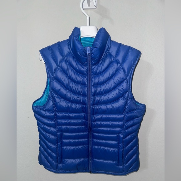 Bernardo Jackets & Blazers - Bernardo Goose Down Puffer Vest Large Aqua & Royal Blue Lightweight Warm Zip Up‎